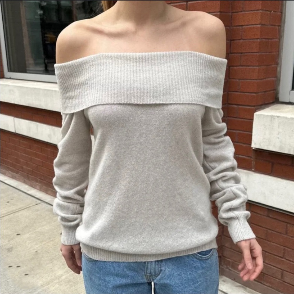 Brandy Melville Cream Off-the-Shoulder Sweater